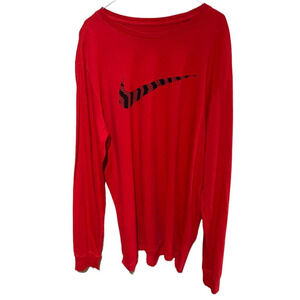 Nike Mens Size XL Red Long Sleeve Tee T-Shirt Black Swoosh Logo Athletic Cut